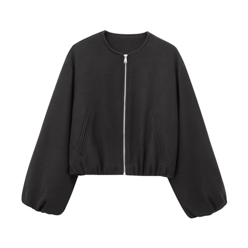 MUJER Black Bomber Jackets for Women Zipper Varsity Jackets Women Soft