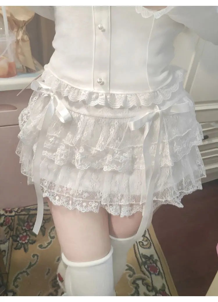 Y2k Lace Sweet Girl Korea Summer Skirts Women Clothes White MIni Skirt