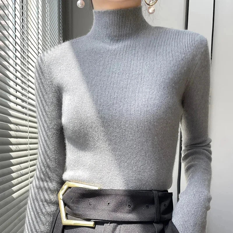 MEXZT Solid Sweater Women Half Turtleneck Knitted Pullovers Harajuku