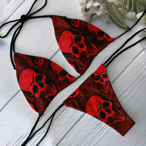 Fashion Bikini Set Women Backless Low Waist Sexy Skull Pattern Printed