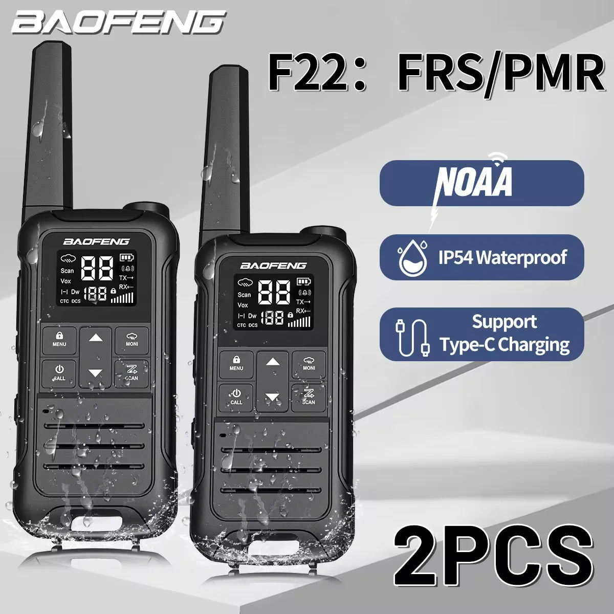 2PCS Baofeng F22 PMR FRS Mini Walkie Talkie Waterproof Type-C