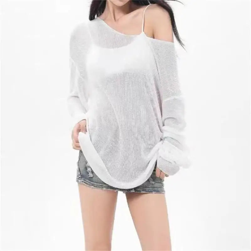 Sexy Sheer Baggy T-shirt for Women 2024 Summer Casual Fashion Loose