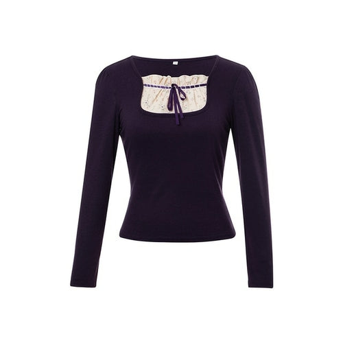 Vintage Lace Patchwork Cute Cotton Tshirts Women Fashion Button Slim