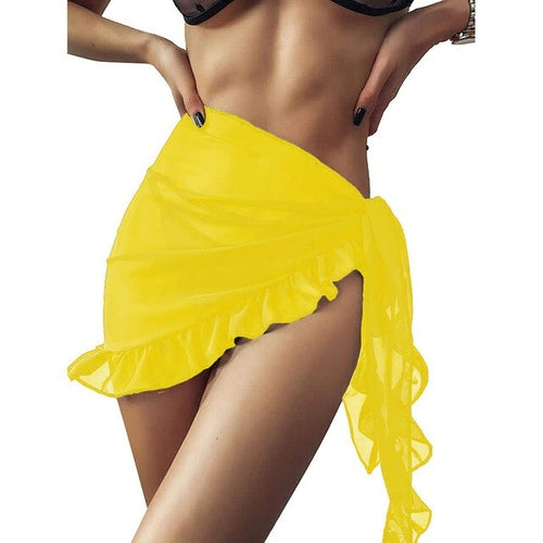 Women Chiffon Short Sarongs Ruffle Hem Bikini Cover Ups Beach Swimsuit