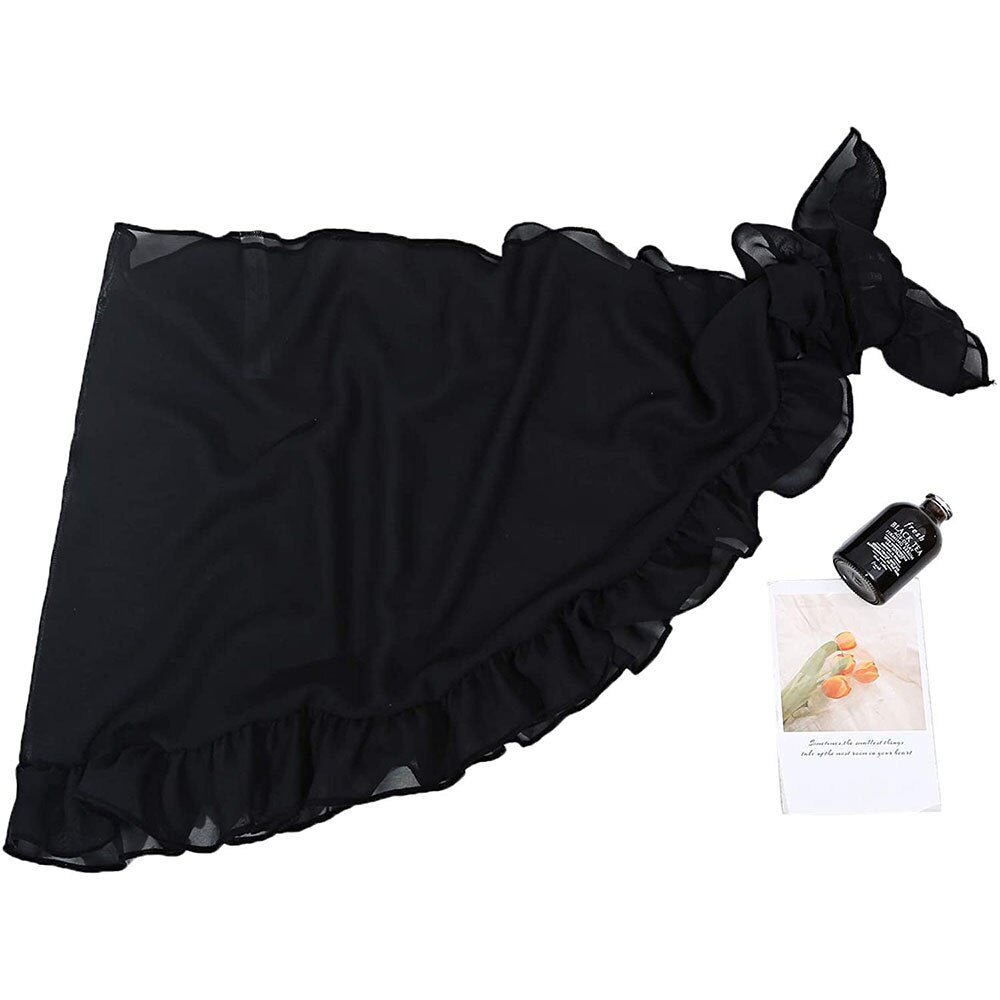 Women Chiffon Short Sarongs Ruffle Hem Bikini Cover Ups Beach Swimsuit