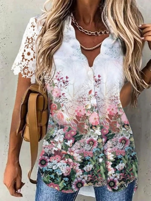 Women Shirt Floral Daily Weekend Floral Blouse Shirt Women Short