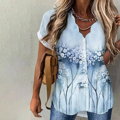 Women Shirt Floral Daily Weekend Floral Blouse Shirt Women Short