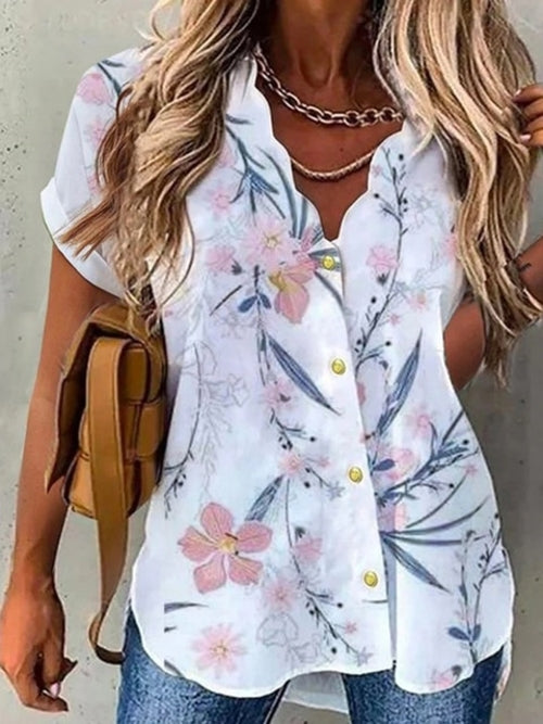 Women Shirt Floral Daily Weekend Floral Blouse Shirt Women Short