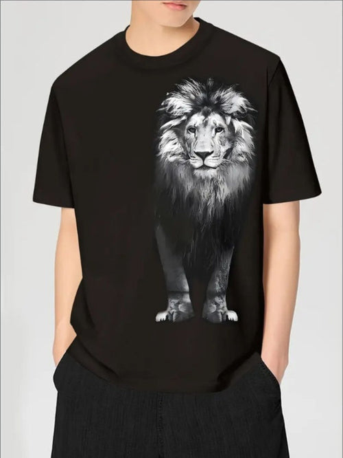Lion Pattern Men Trendy Short-Sleeved Shirt