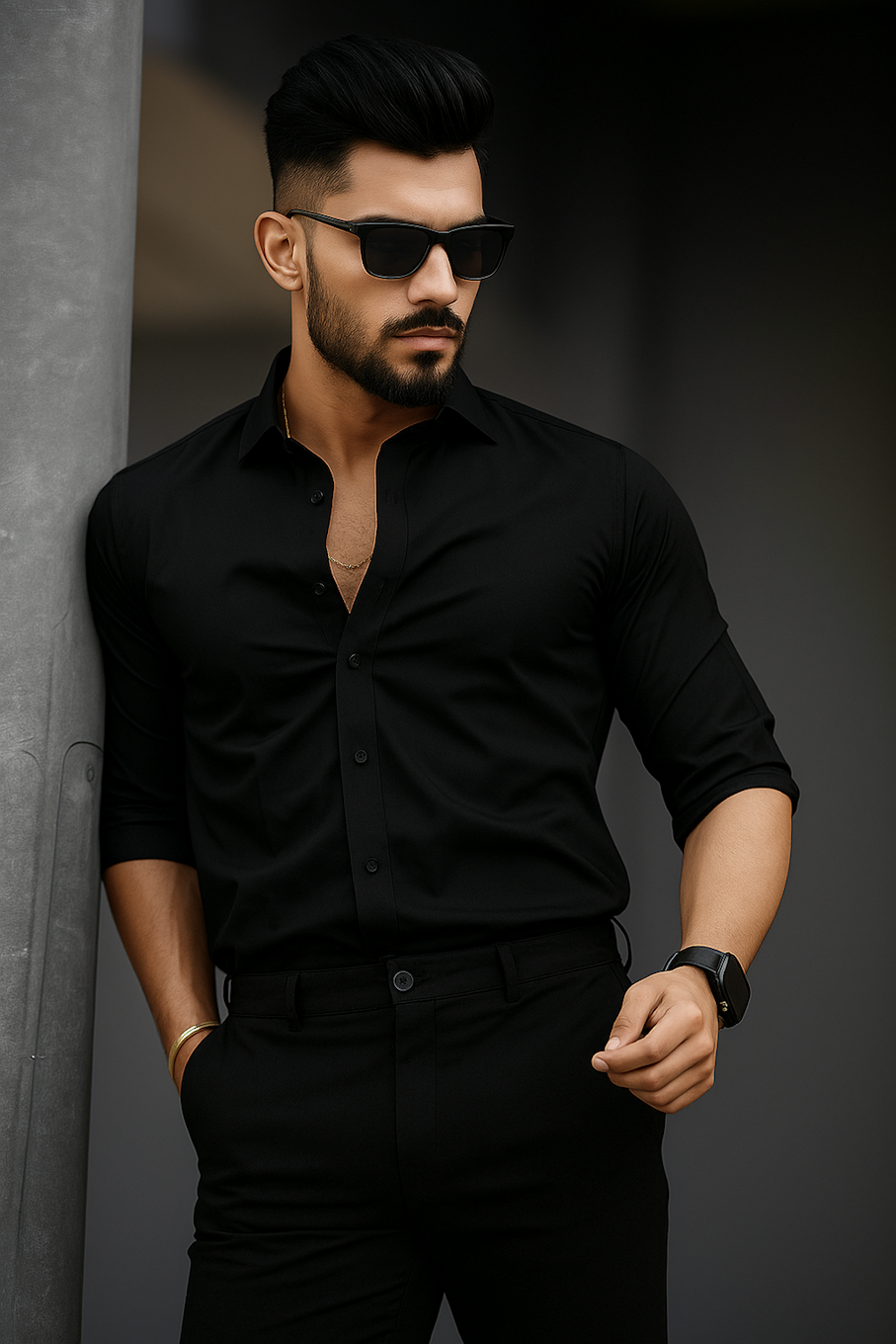 Men Regular Fit Solid Shirt (Size-L, Black)