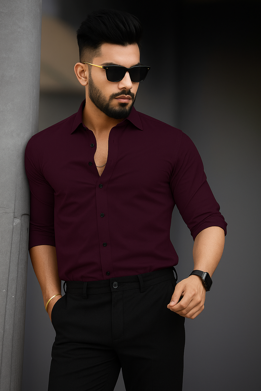 Men Regular Fit Solid Shirt (Size-XL, Wine)