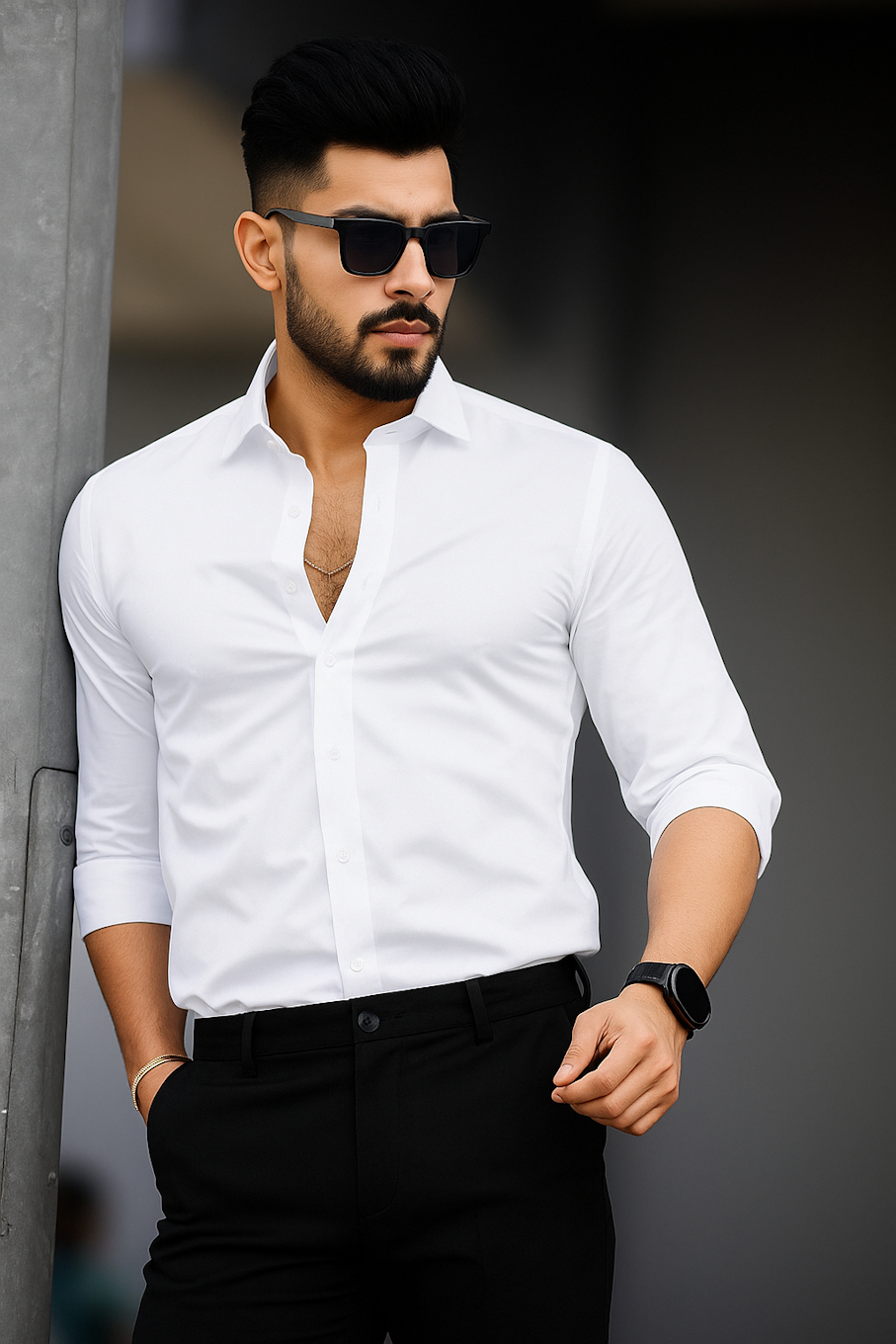 Men Regular Fit Solid Shirt (Size-L, White)