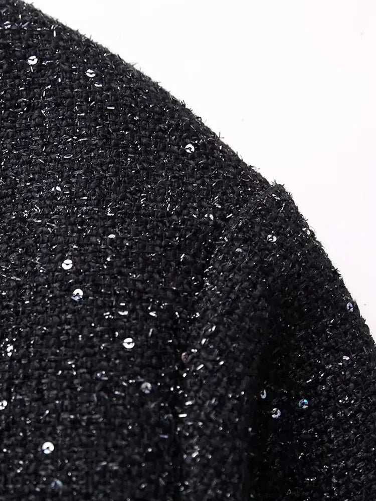 Nlzgmsj Women Shiny Sequin Jacket Y2k Gold Color Stand Collar Long