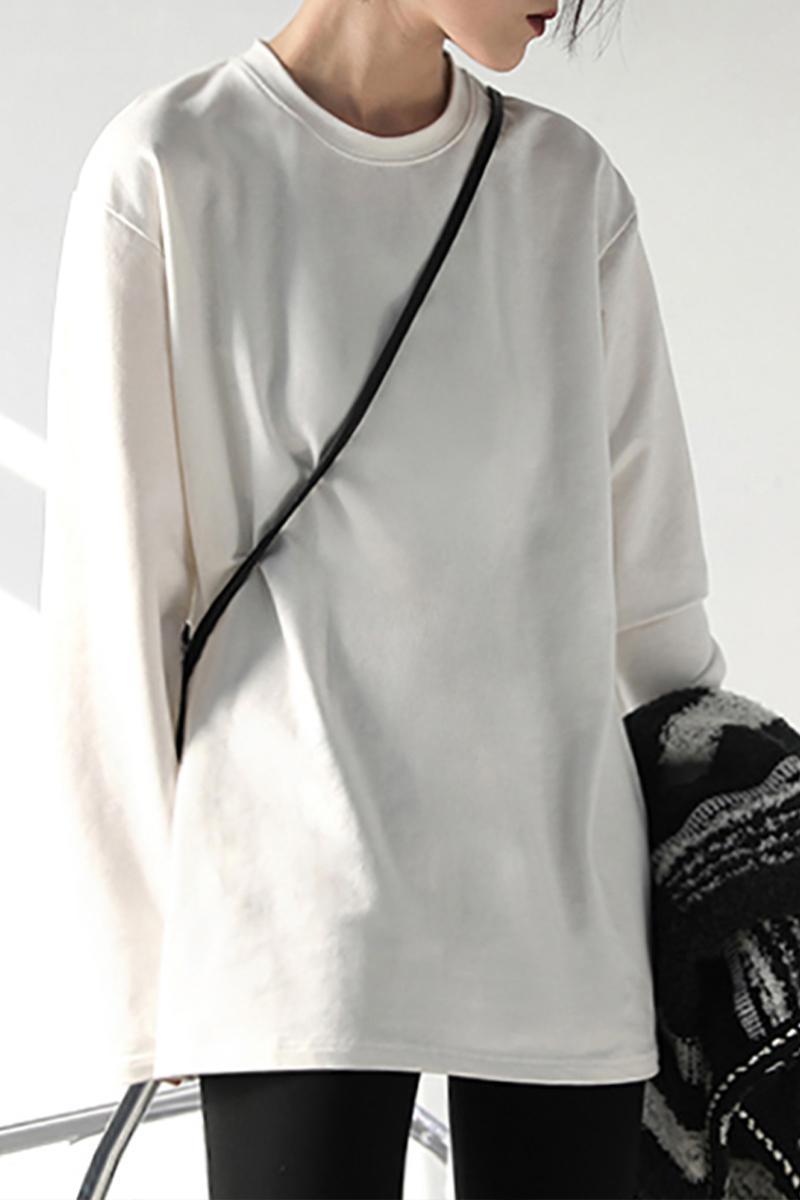 Chic Ven Spring Autumn Women's Solid Color Loose Long Sleeve T-shirt
