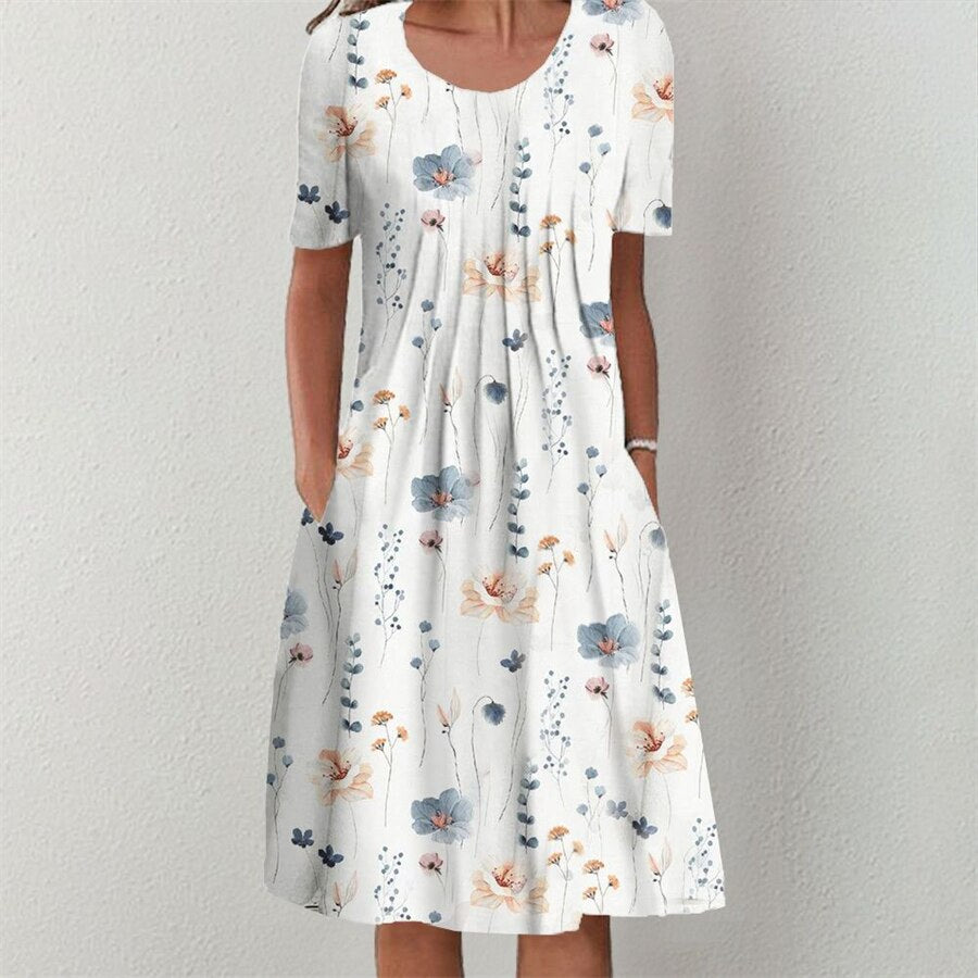 Elegant Dress Women Casual Temperament Dress Women Short Sleeves Loose