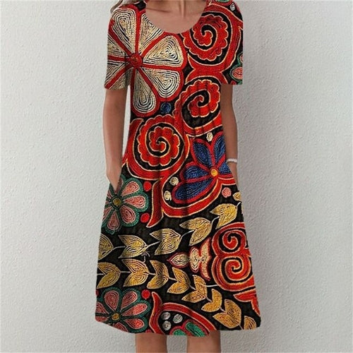 Elegant Dress Women Casual Temperament Dress Women Short Sleeves Loose