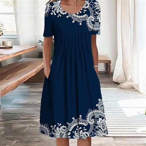 Elegant Dress Women Casual Temperament Dress Women Short Sleeves Loose