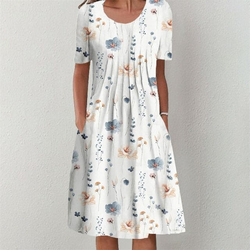 Elegant Dress Women Casual Temperament Dress Women Short Sleeves Loose