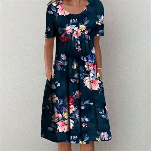 Elegant Dress Women Casual Temperament Dress Women Short Sleeves Loose