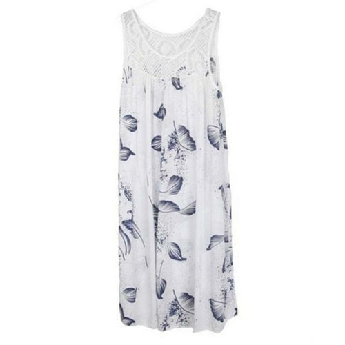 Elegant Floral Printed Lace Stitching O-neck Sleeveless Women Summer