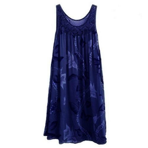 Elegant Floral Printed Lace Stitching O-neck Sleeveless Women Summer