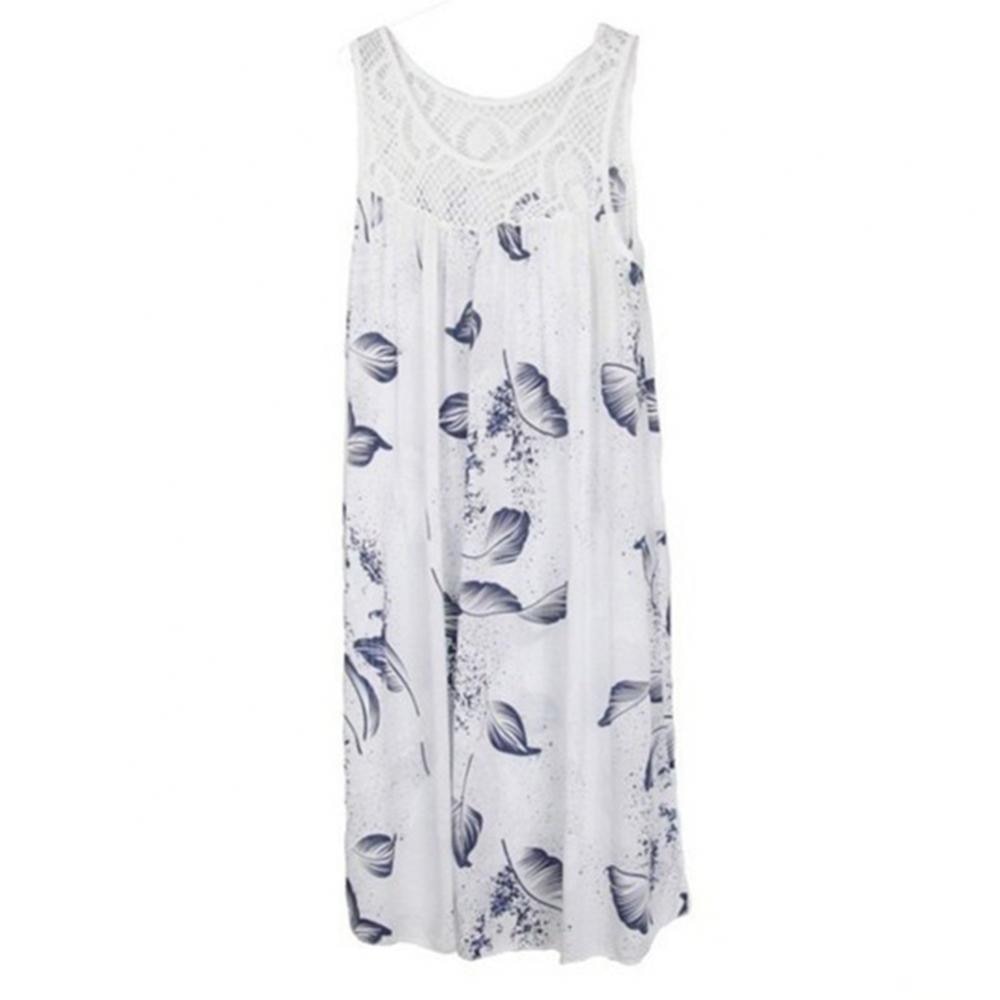 Elegant Floral Printed Lace Stitching O-neck Sleeveless Women Summer