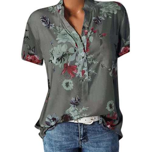 Elegant Women's Shirt Printing Large Size Casual Shirt Fashion V-neck