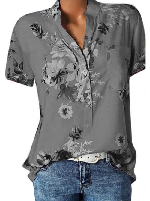 Elegant Women's Shirt Printing Large Size Casual Shirt Fashion V-neck