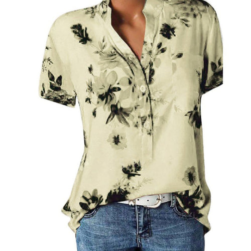 Elegant Women's Shirt Printing Large Size Casual Shirt Fashion V-neck