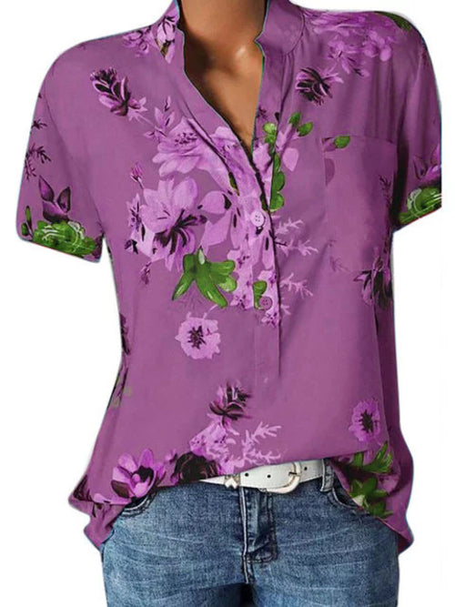 Elegant Women's Shirt Printing Large Size Casual Shirt Fashion V-neck