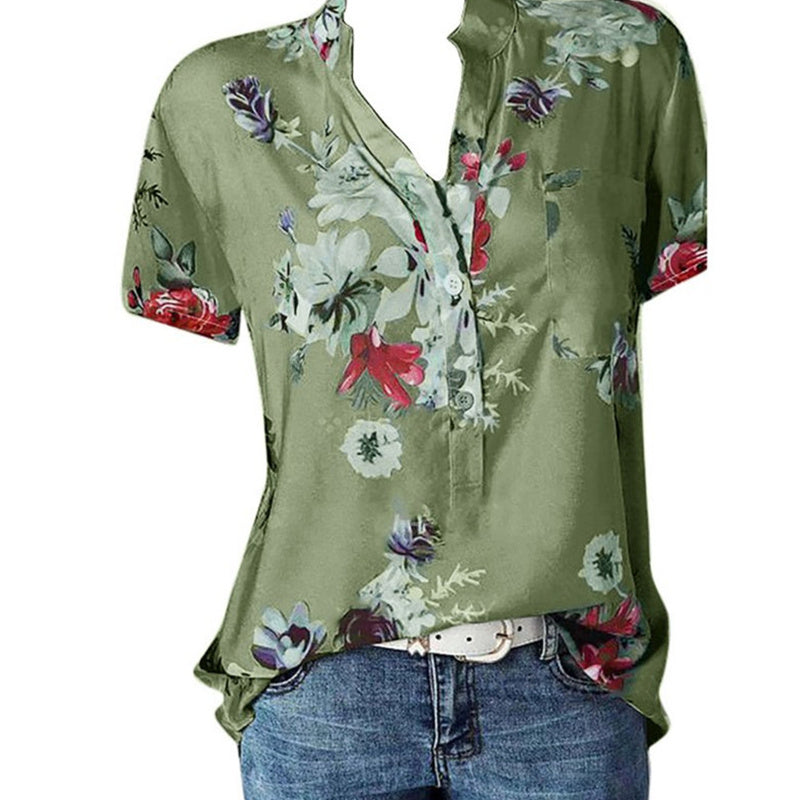 Elegant Women's Shirt Printing Large Size Casual Shirt Fashion V-neck