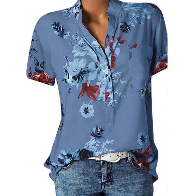 Elegant Women's Shirt Printing Large Size Casual Shirt Fashion V-neck