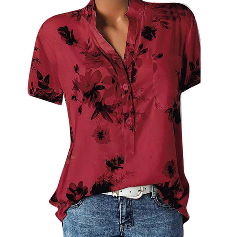Elegant Women's Shirt Printing Large Size Casual Shirt Fashion V-neck