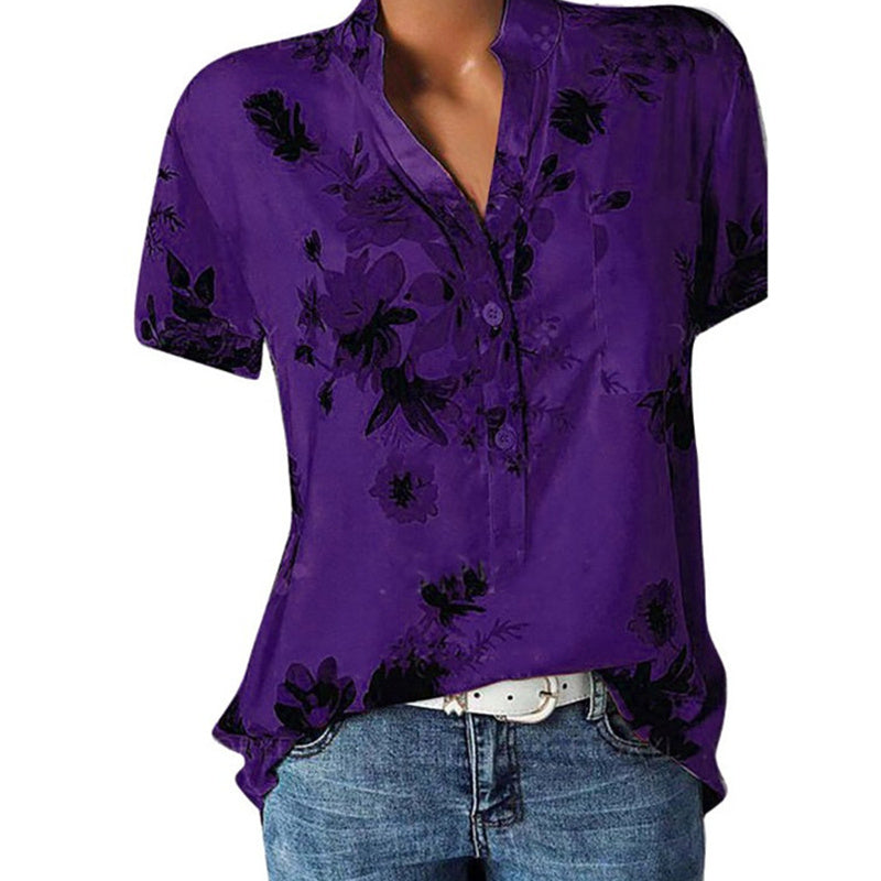 Elegant Women's Shirt Printing Large Size Casual Shirt Fashion V-neck