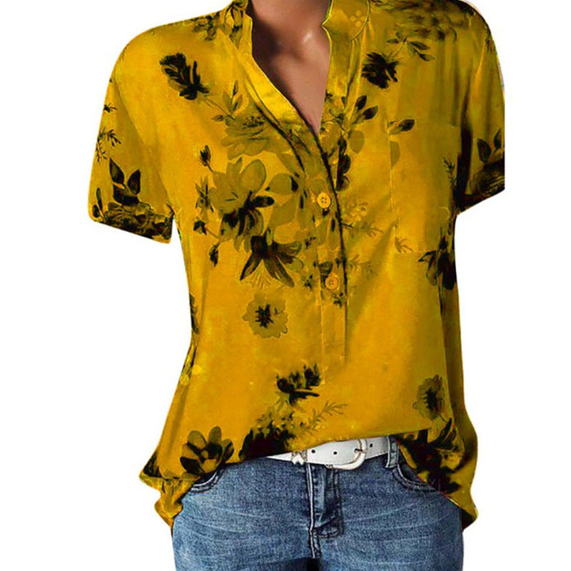Elegant Women's Shirt Printing Large Size Casual Shirt Fashion V-neck