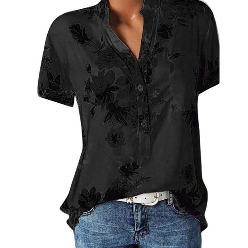 Elegant Women's Shirt Printing Large Size Casual Shirt Fashion V-neck