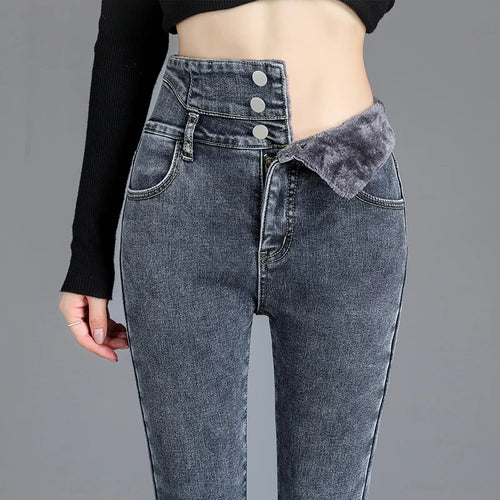 Thermal Winter Thick Fleece High-waist Warm Skinny Jeans Thick Women