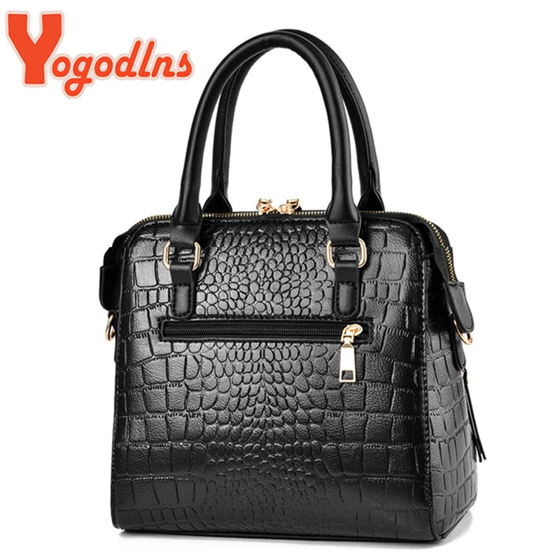 Yogodlns Luxury Crocodile Pattern Handbag Women Winter New PU Leather