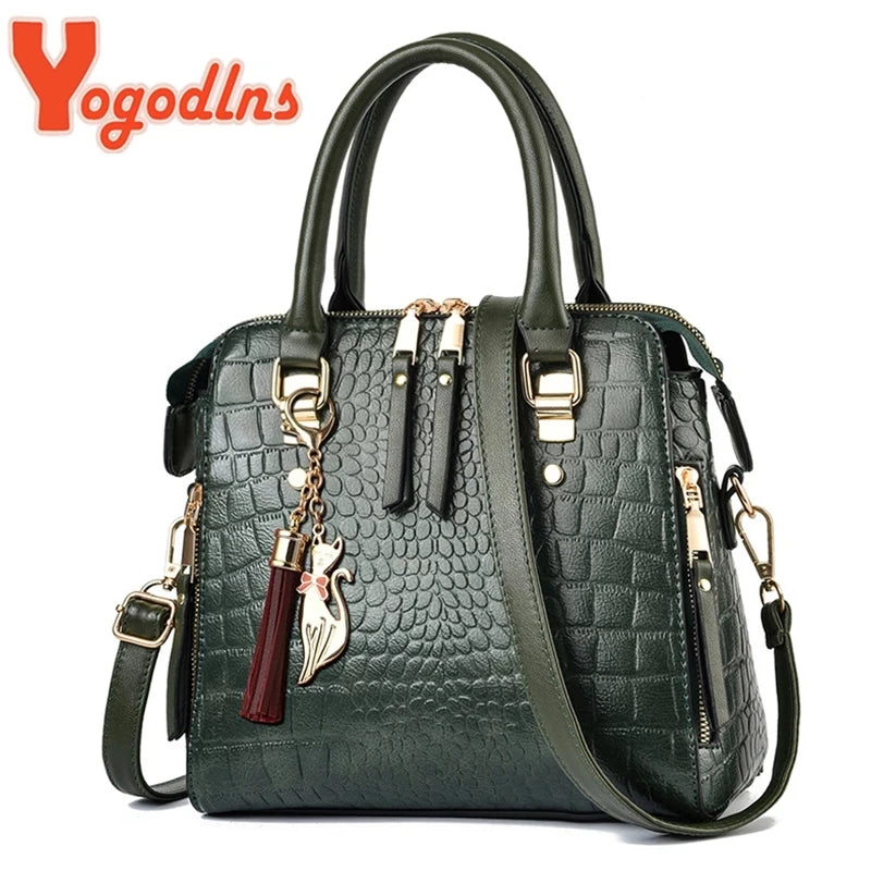 Yogodlns Luxury Crocodile Pattern Handbag Women Winter New PU Leather