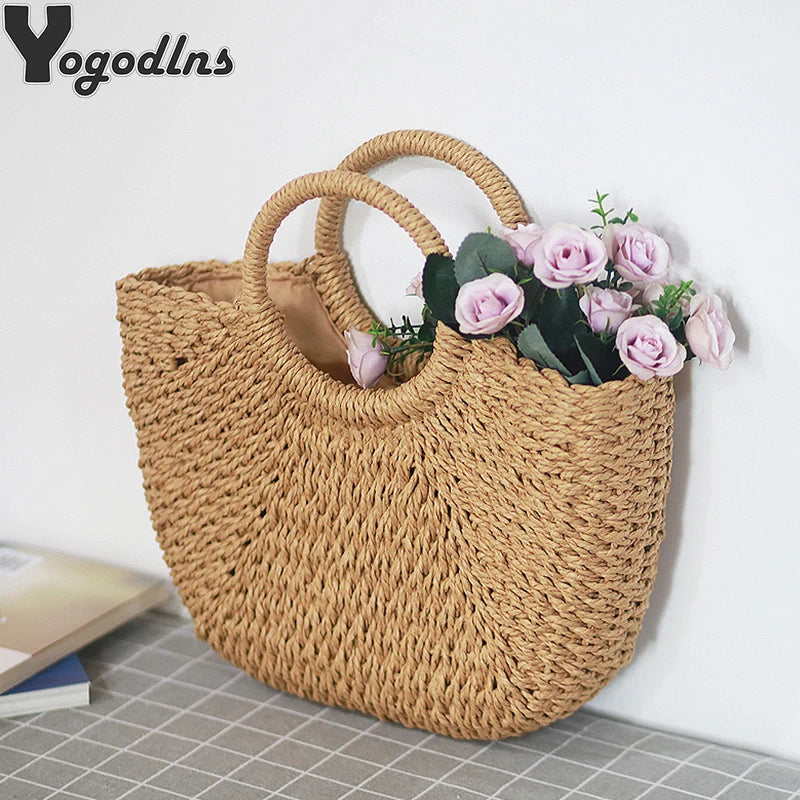 Summer Handmade Bags for Women Beach Weaving Ladies Straw Bag Wrapped
