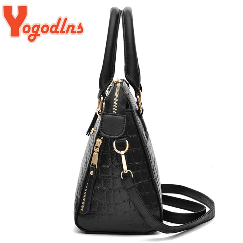 Yogodlns Luxury Crocodile Pattern Handbag Women Winter New PU Leather