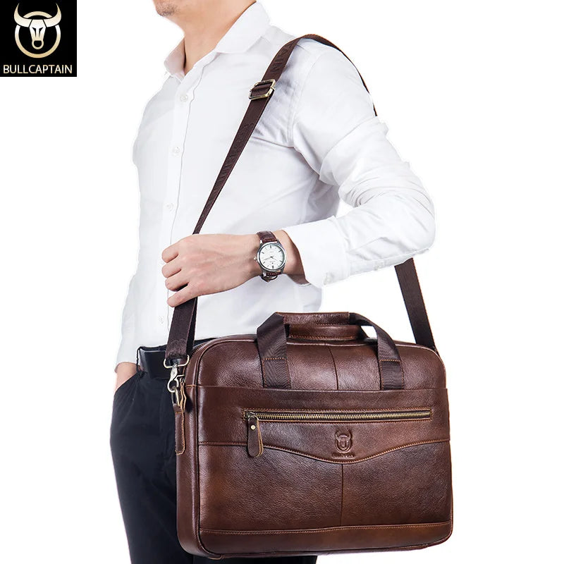 BULLCAPTAIN Briefcase Shoulder Messenger Bags Men's Genuine Leather