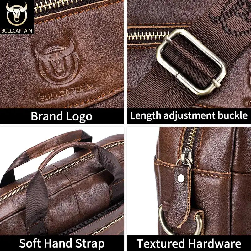 BULLCAPTAIN Briefcase Shoulder Messenger Bags Men's Genuine Leather