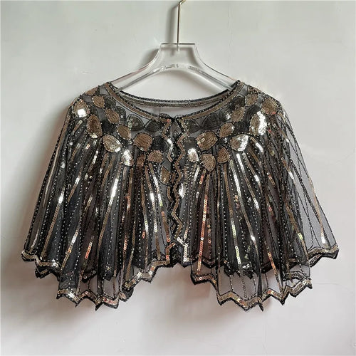 Vintage 1920s Flapper Shawl Sequin Beaded Short Cape Beaded Decoration