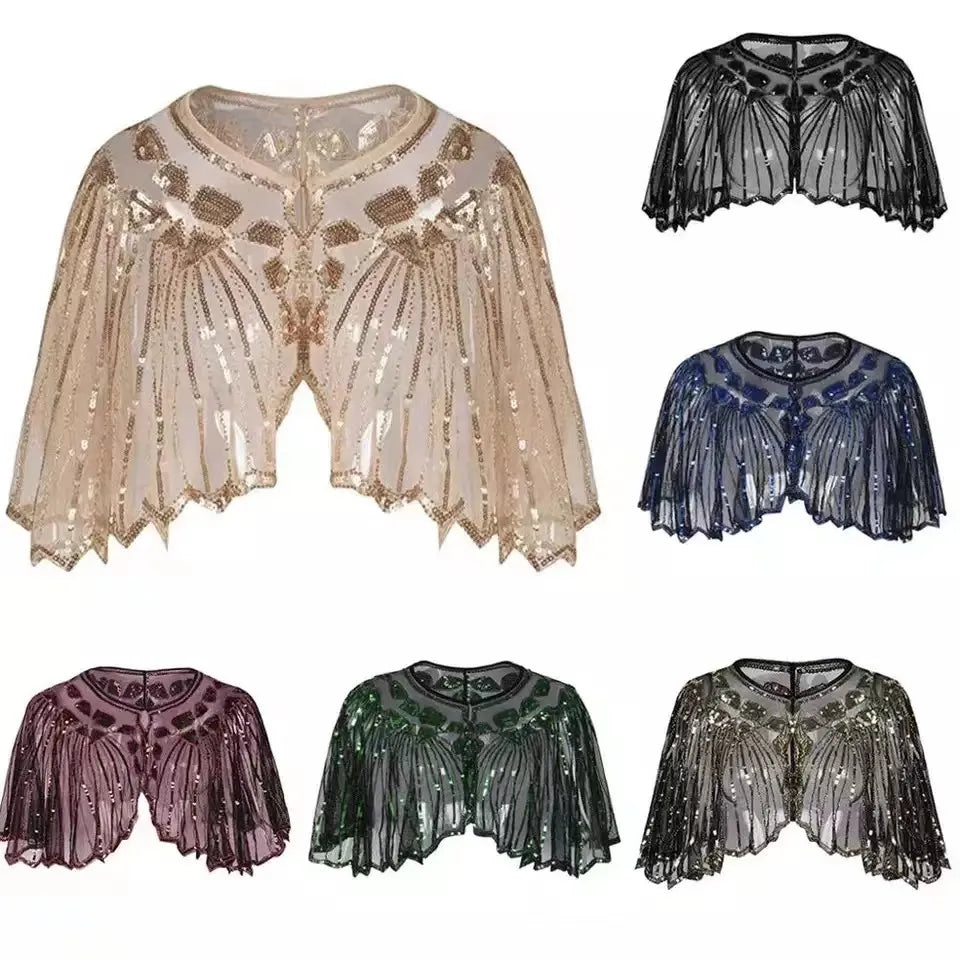 Vintage 1920s Flapper Shawl Sequin Beaded Short Cape Beaded Decoration