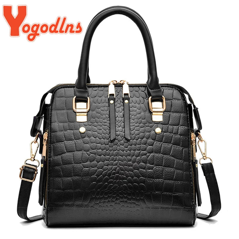 Yogodlns Luxury Crocodile Pattern Handbag Women Winter New PU Leather