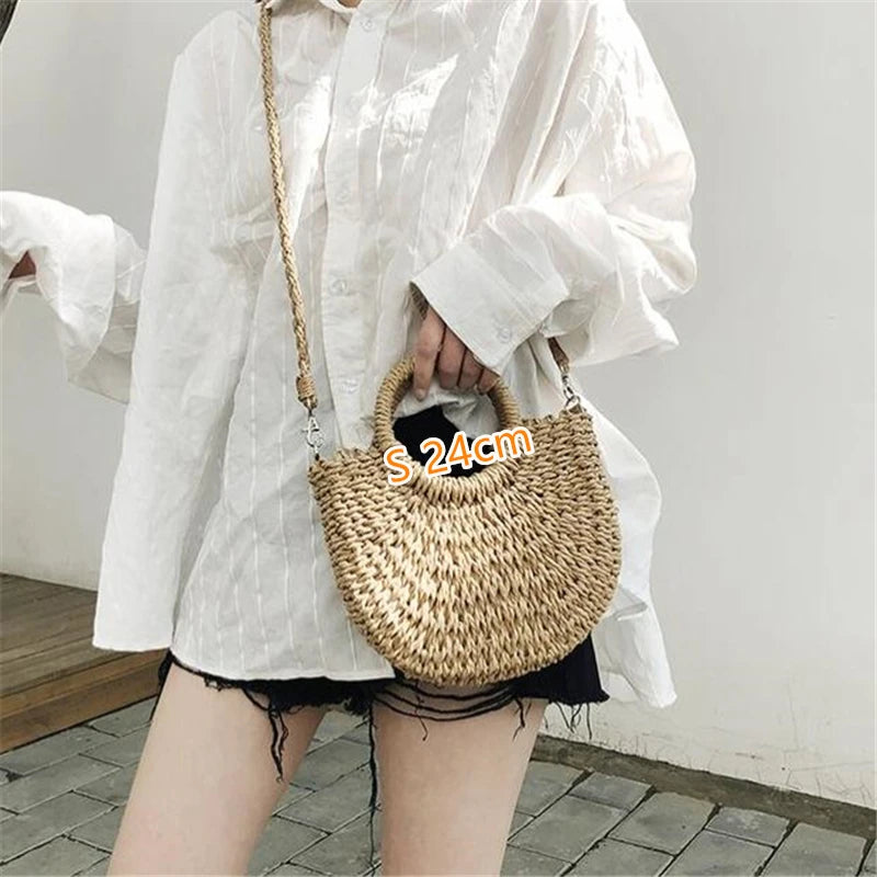 Summer Handmade Bags for Women Beach Weaving Ladies Straw Bag Wrapped