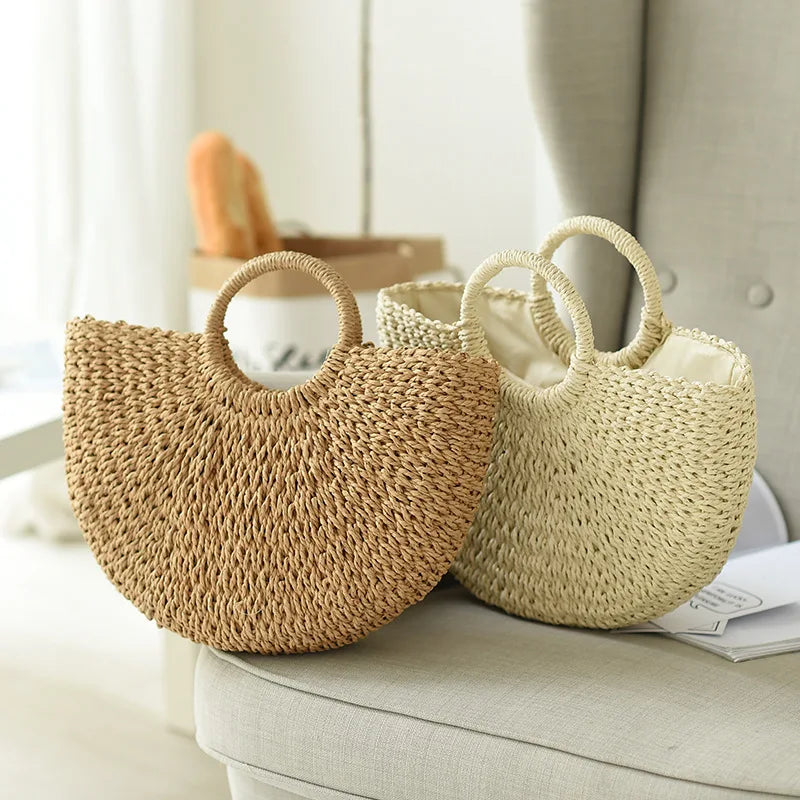 Summer Handmade Bags for Women Beach Weaving Ladies Straw Bag Wrapped