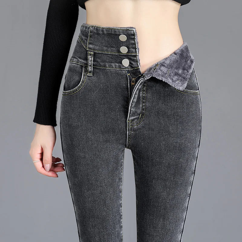 Thermal Winter Thick Fleece High-waist Warm Skinny Jeans Thick Women
