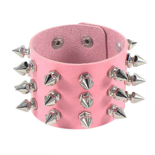 2024 Pu Leather Studded Bracelet Choker Punk Spike Rivets Cuff Black